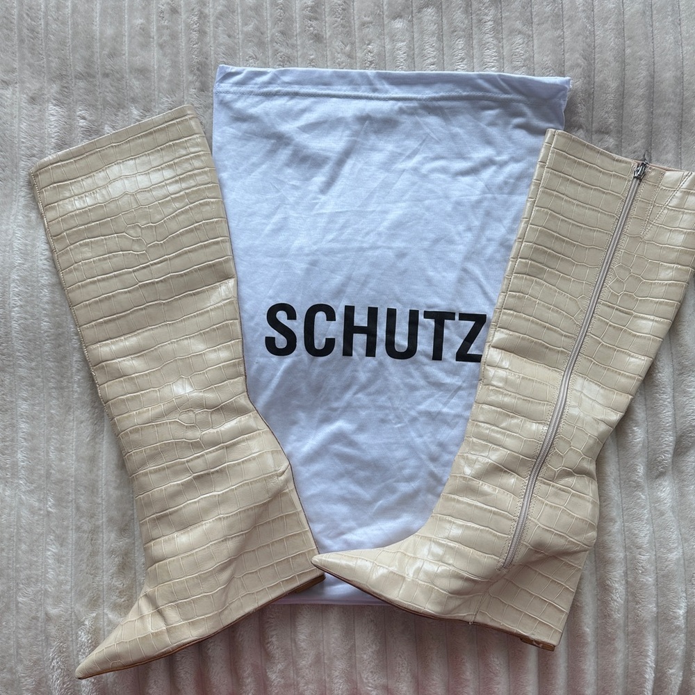SCHUTZ - Asya Up Crocodile-Embossed Leather Boot - 9.5 / Croc-Embossed Leather - Picture 5 of 8